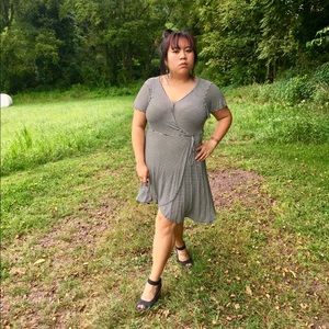 Striped mock wrap dress